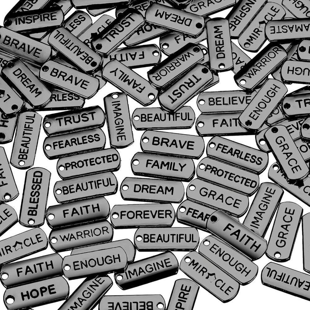 80 Pcs Word Charms Pendants Engraved Motivational Charms Pendants Jewelry Making
